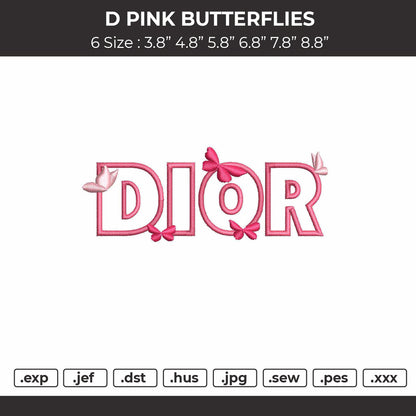 D Pink Butterflies Embroidery File 6 sizes
