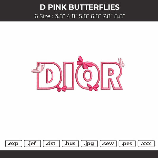 D Pink Butterflies Embroidery File 6 sizes