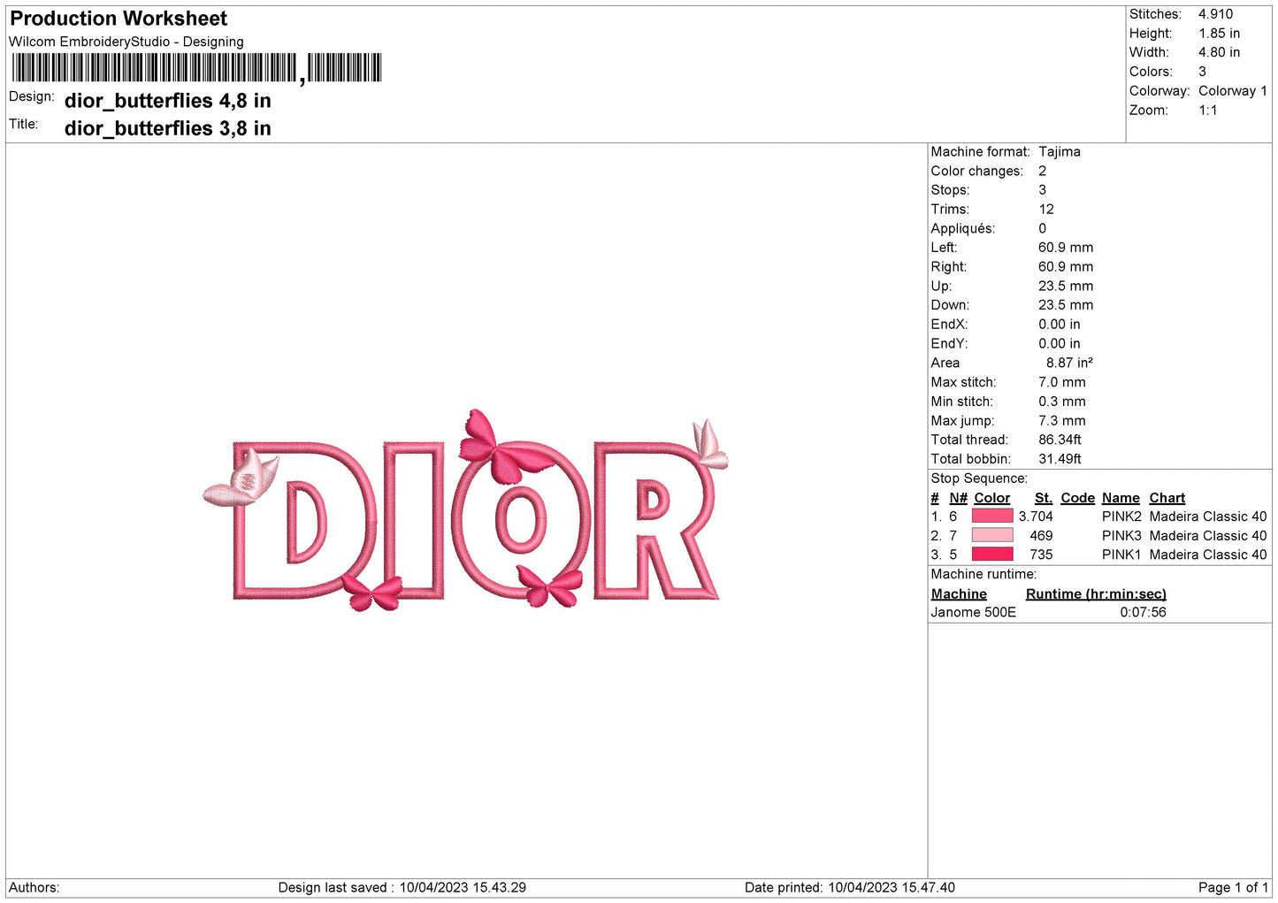 D Pink Butterflies Embroidery File 6 sizes