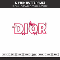 D Pink Butterflies Embroidery File 6 sizes