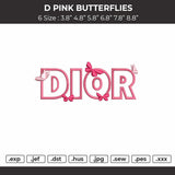 D Pink Butterflies Embroidery File 6 sizes