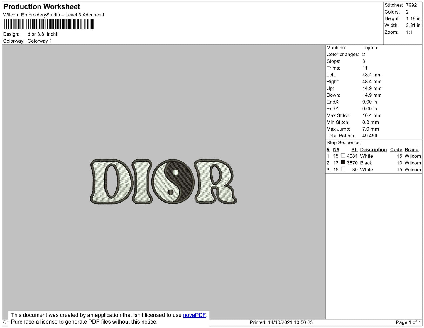 Dior BW Embroidery File 4 size