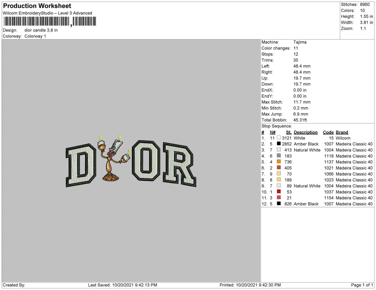 Dior Candle Embroidery File 4 size