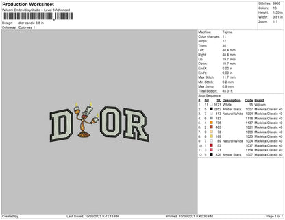 Dior Candle Embroidery File 4 size