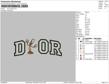Dior Candle Embroidery File 4 size