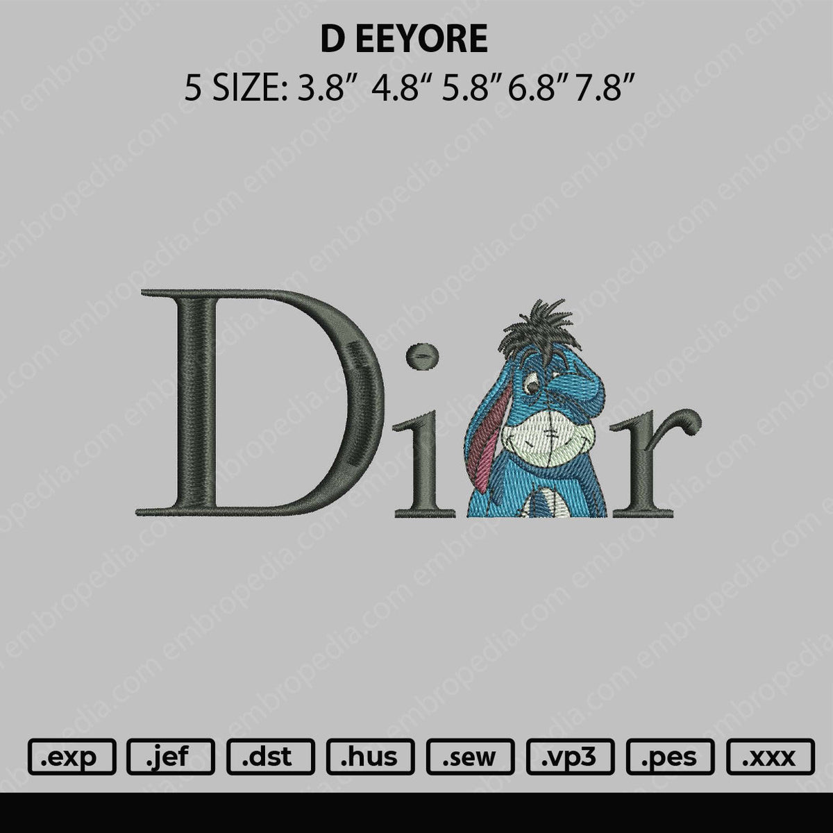 D Eeyore Embroidery File 5 sizes