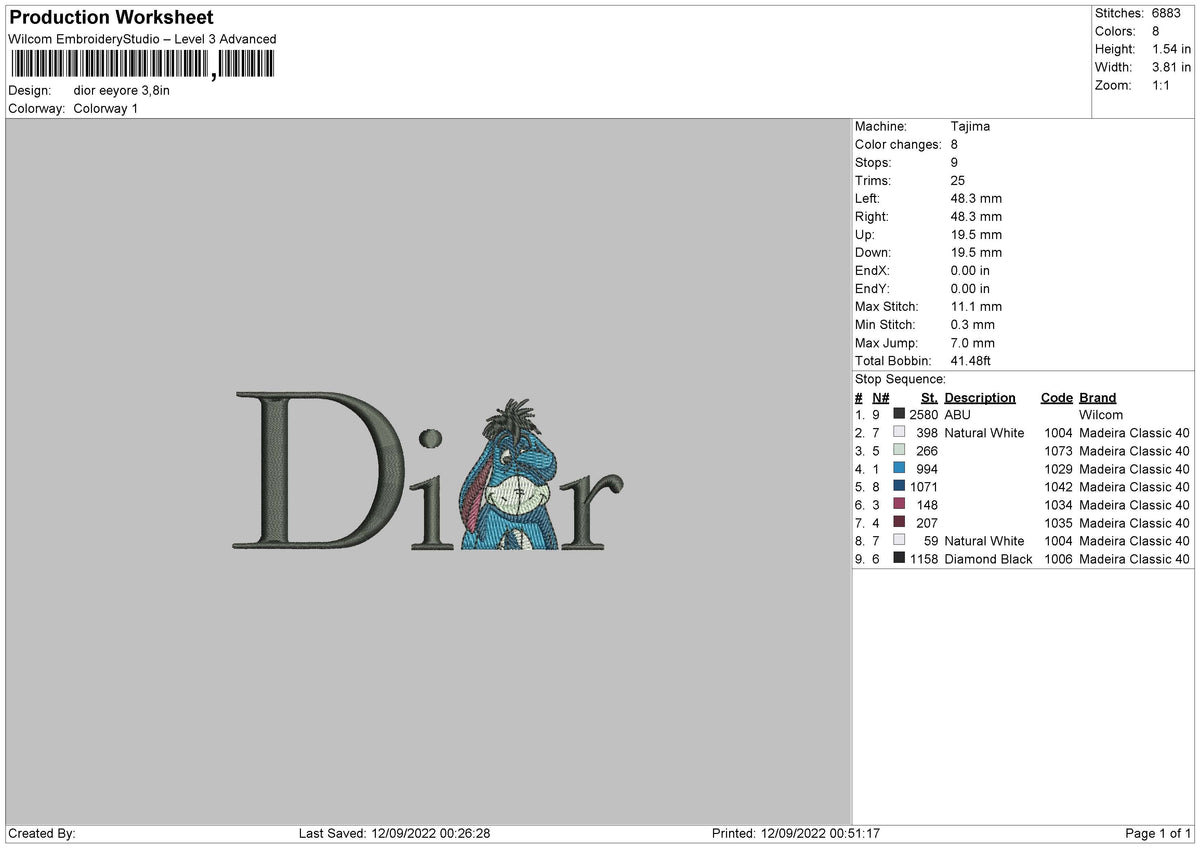 D Eeyore Embroidery File 5 sizes