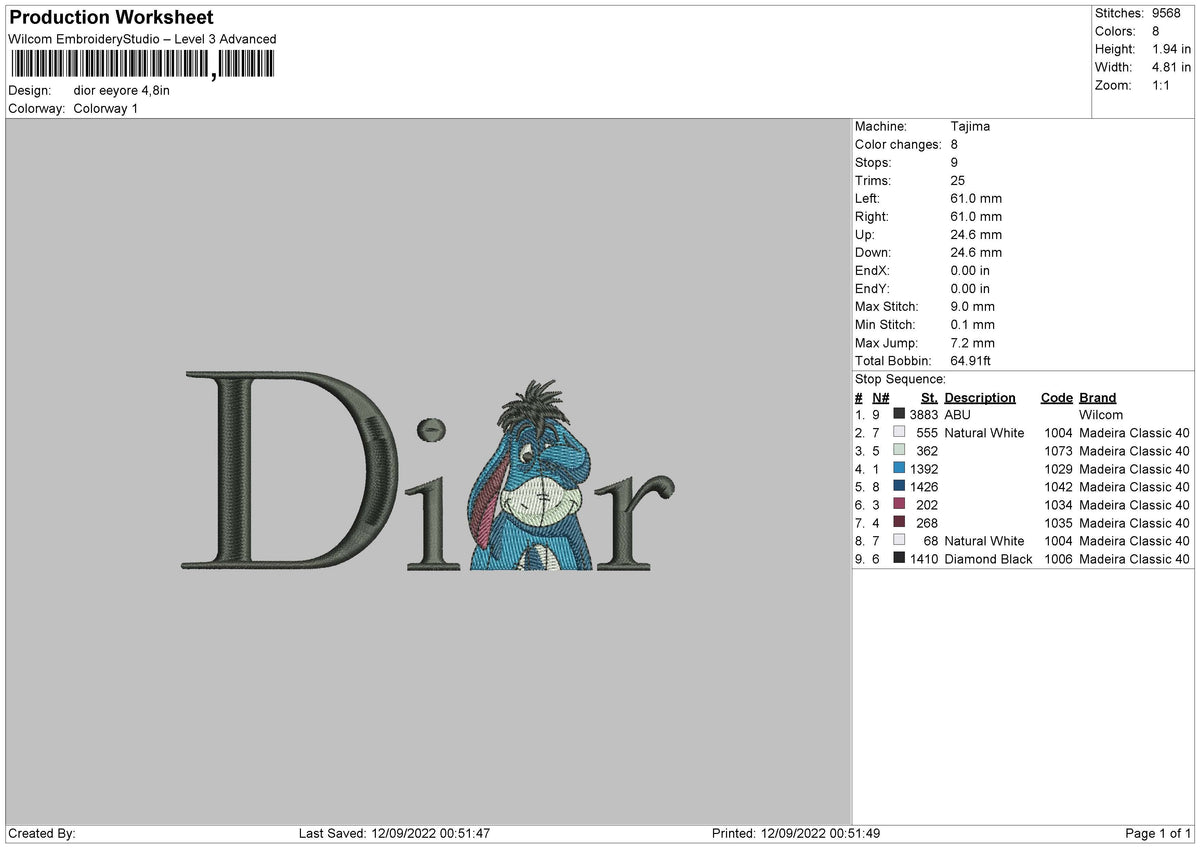 D Eeyore Embroidery File 5 sizes