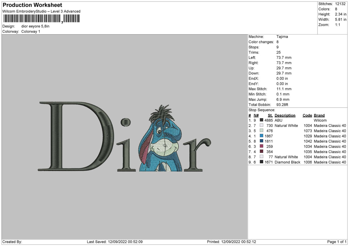 D Eeyore Embroidery File 5 sizes