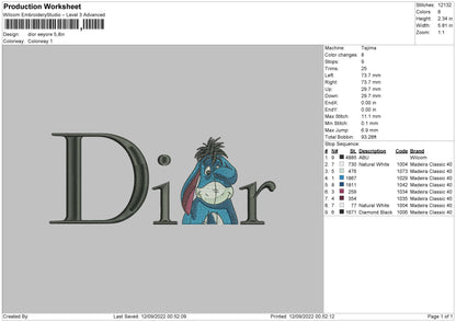 D Eeyore Embroidery File 5 sizes
