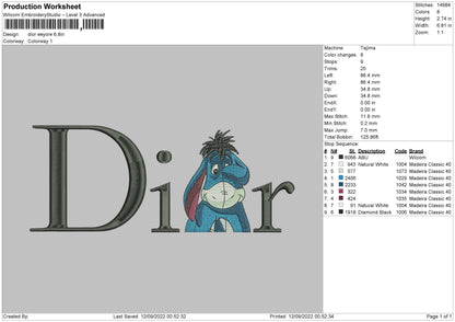 D Eeyore Embroidery File 5 sizes