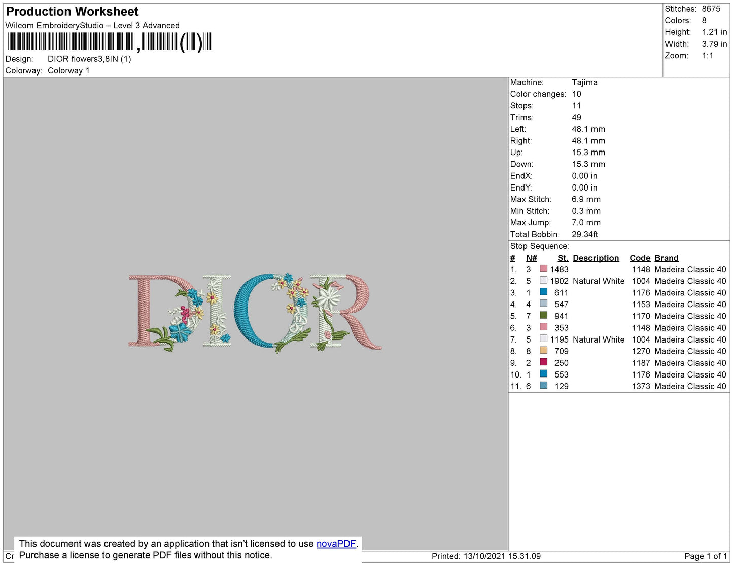 Dior Flowers 002 Embroidery File 4 size