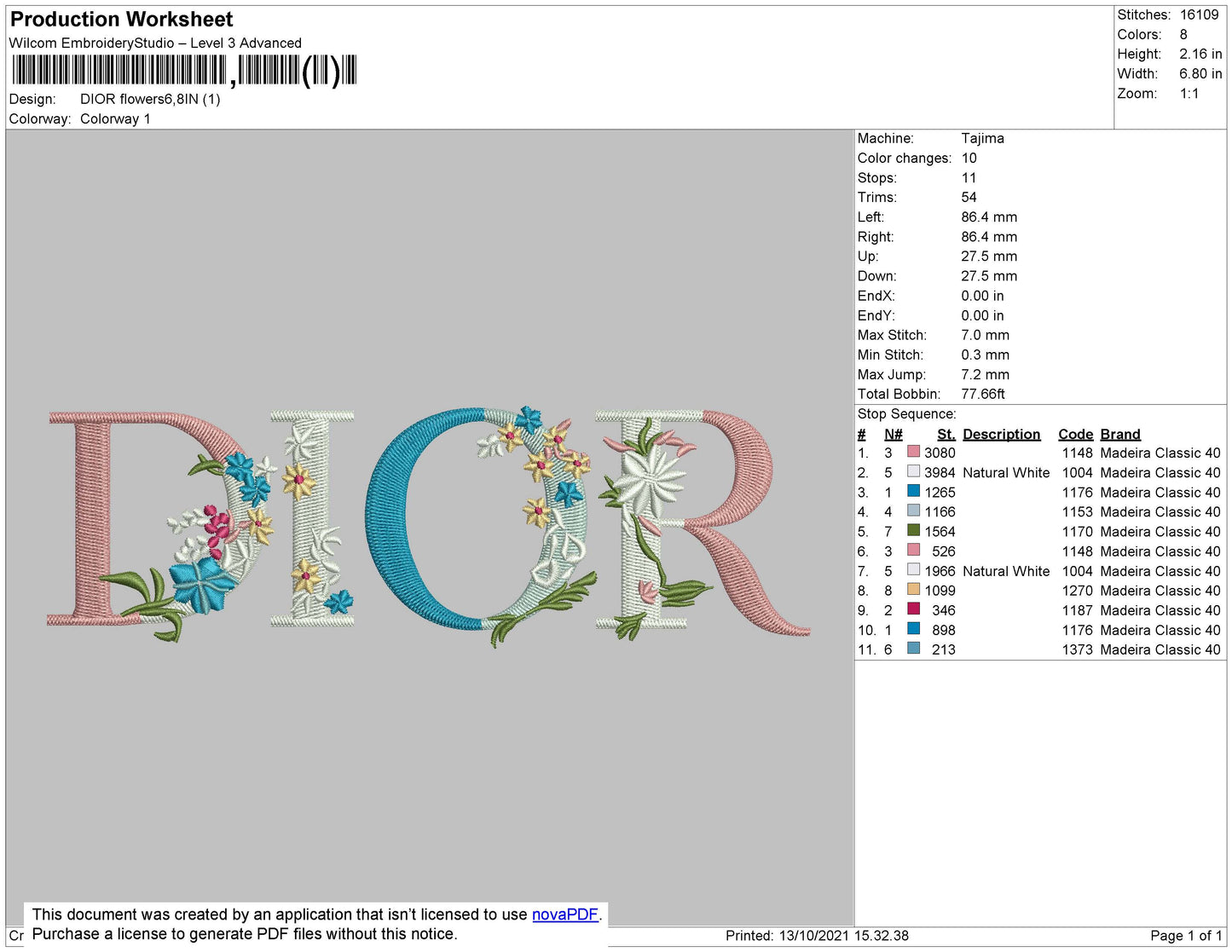 Dior Flowers 002 Embroidery File 4 size