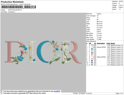 Dior Flowers 002 Embroidery File 4 size
