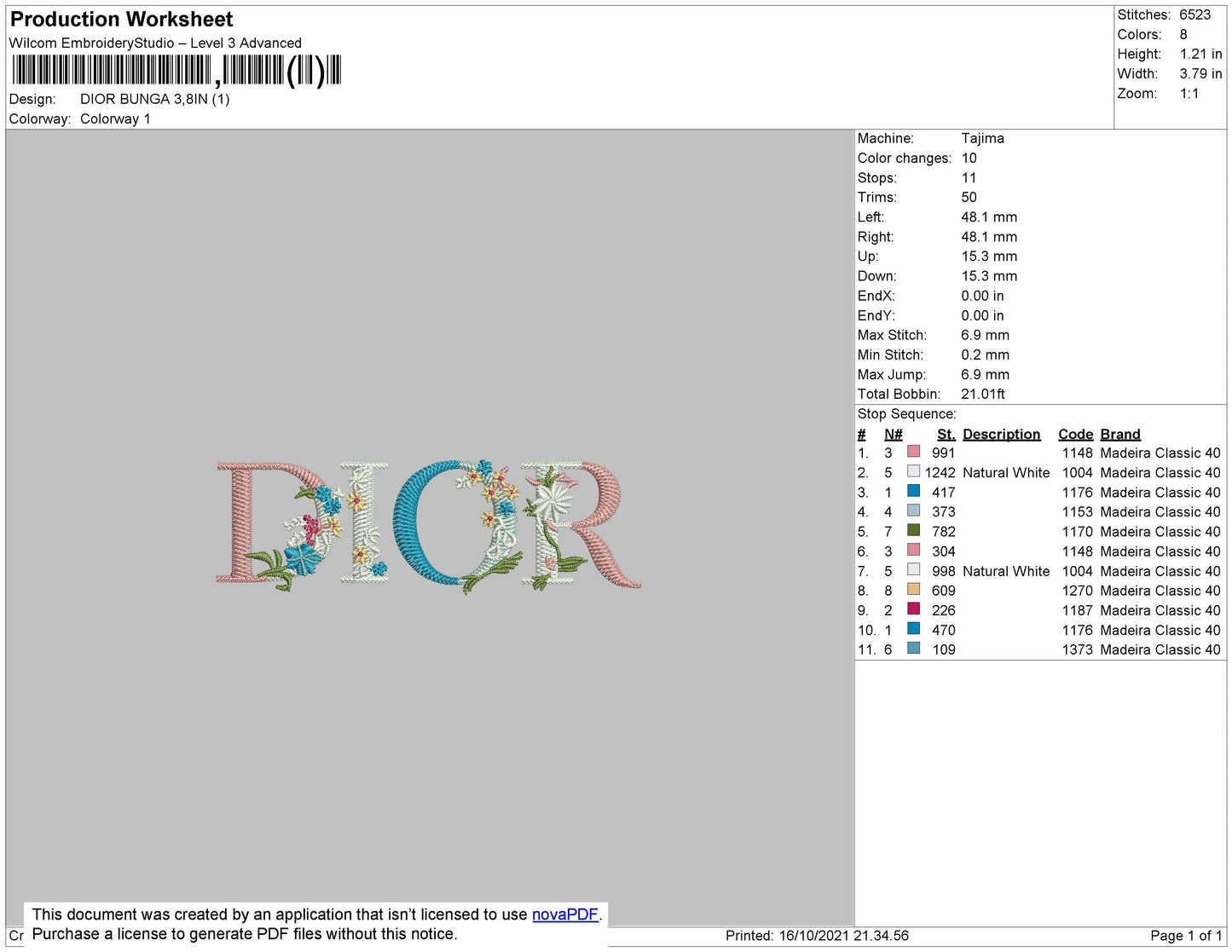 Dior Text Flowers Embroidery File 4 size
