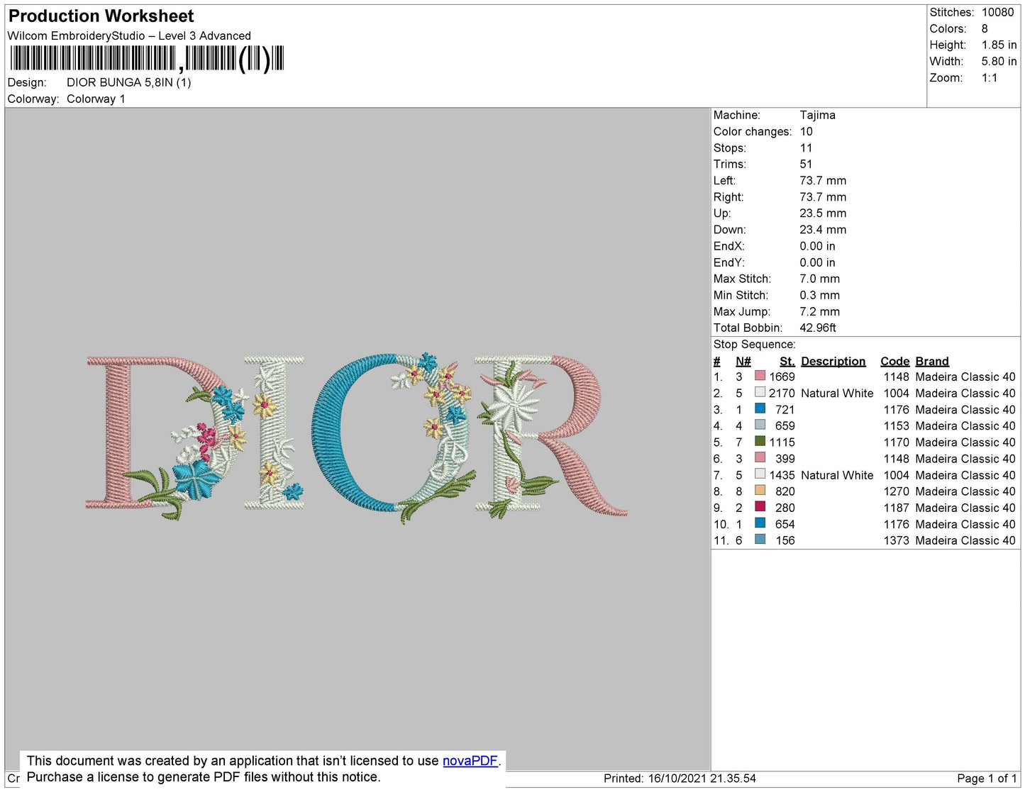 Dior Text Flowers Embroidery File 4 size
