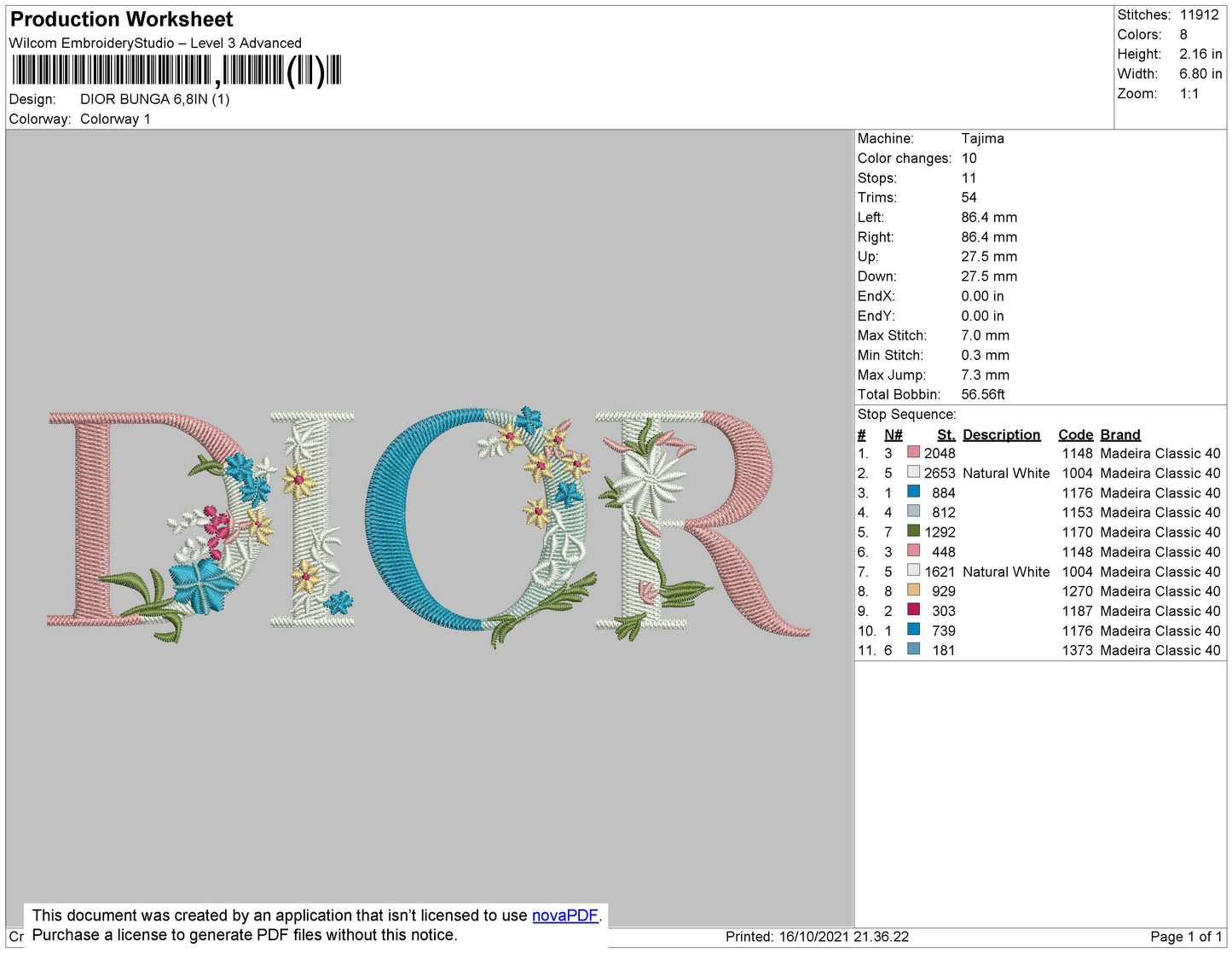 Dior Text Flowers Embroidery File 4 size