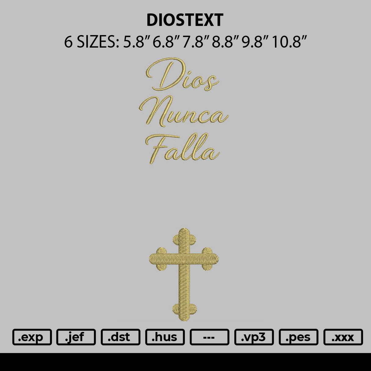 Diostext Embroidery Machine Design File 6 sizes