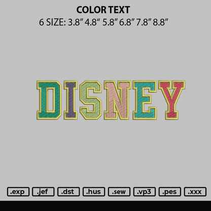 Color Text Embroidery File 6 Sizes