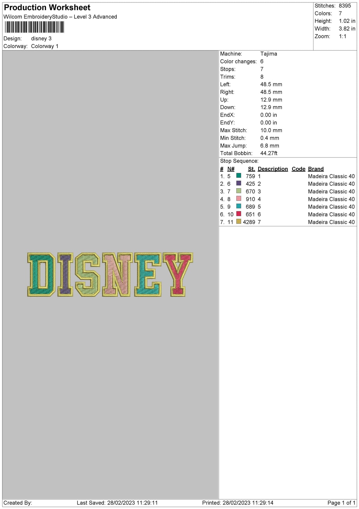 Color Text Embroidery File 6 Sizes