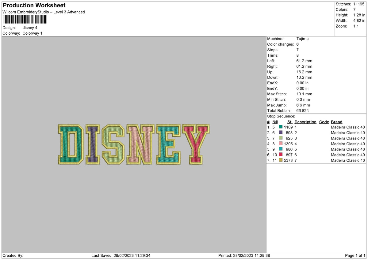 Color Text Embroidery File 6 Sizes
