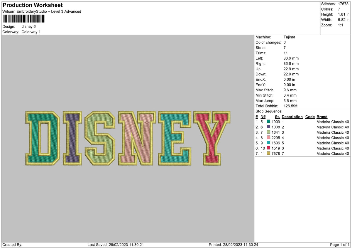 Color Text Embroidery File 6 Sizes