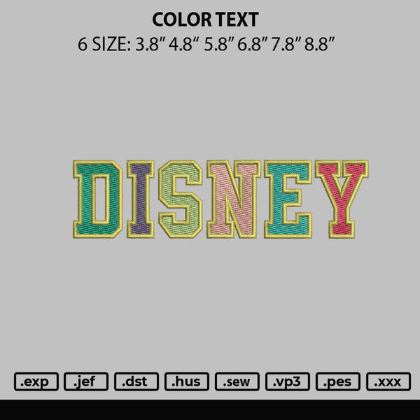 Color Text Embroidery File 6 Sizes