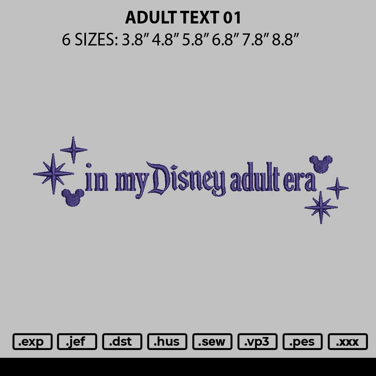 Adult Text Embroidery File 6 sizes