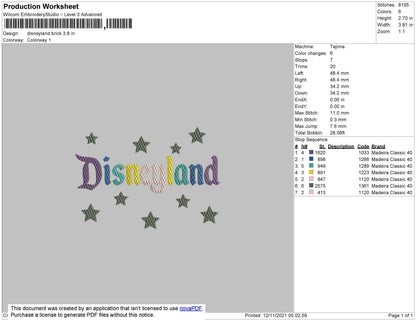 Disneyland Brick Embroidery File 7 size