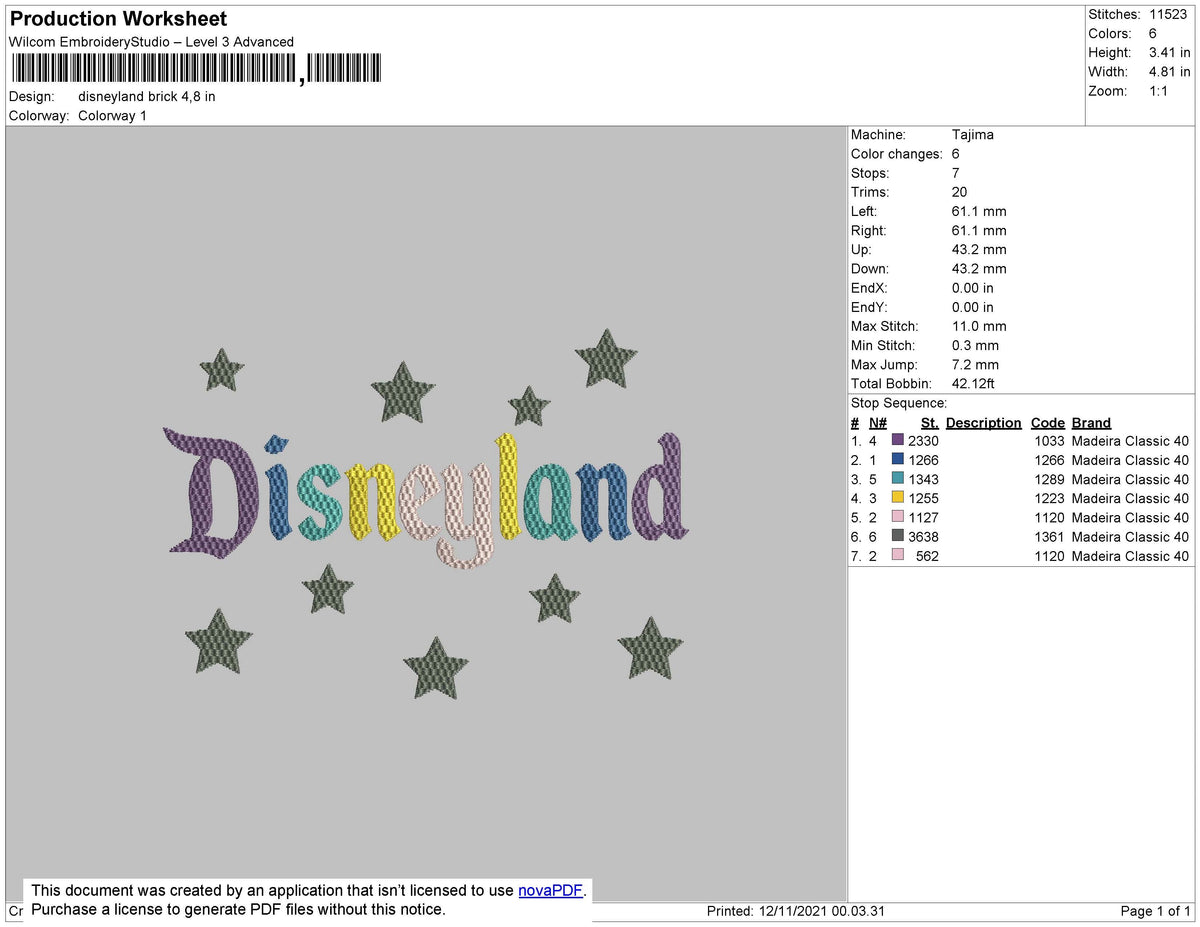 Disneyland Brick Embroidery File 7 size