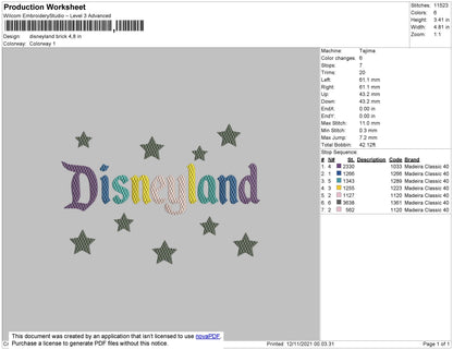 Disneyland Brick Embroidery File 7 size