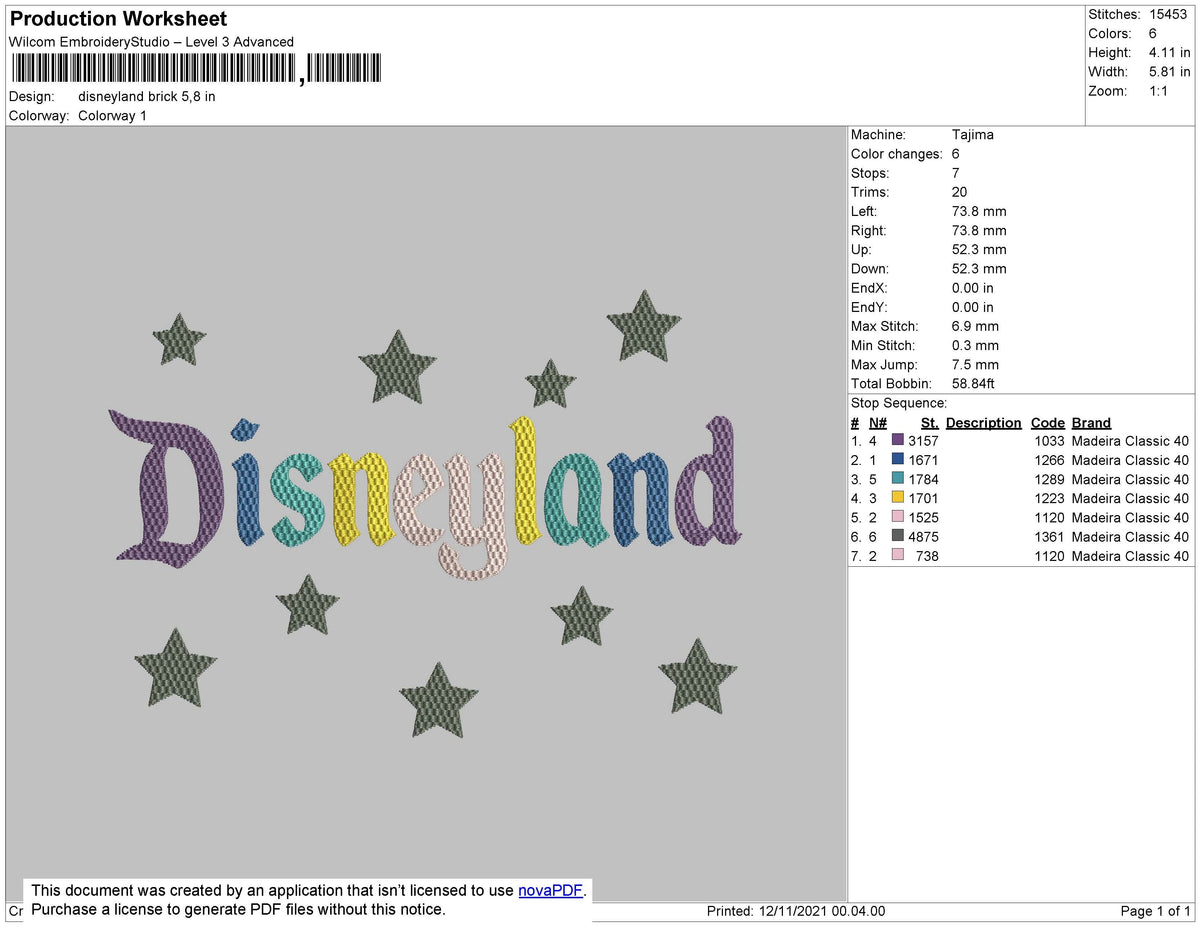 Disneyland Brick Embroidery File 7 size