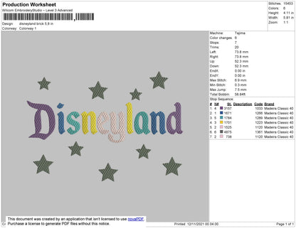 Disneyland Brick Embroidery File 7 size