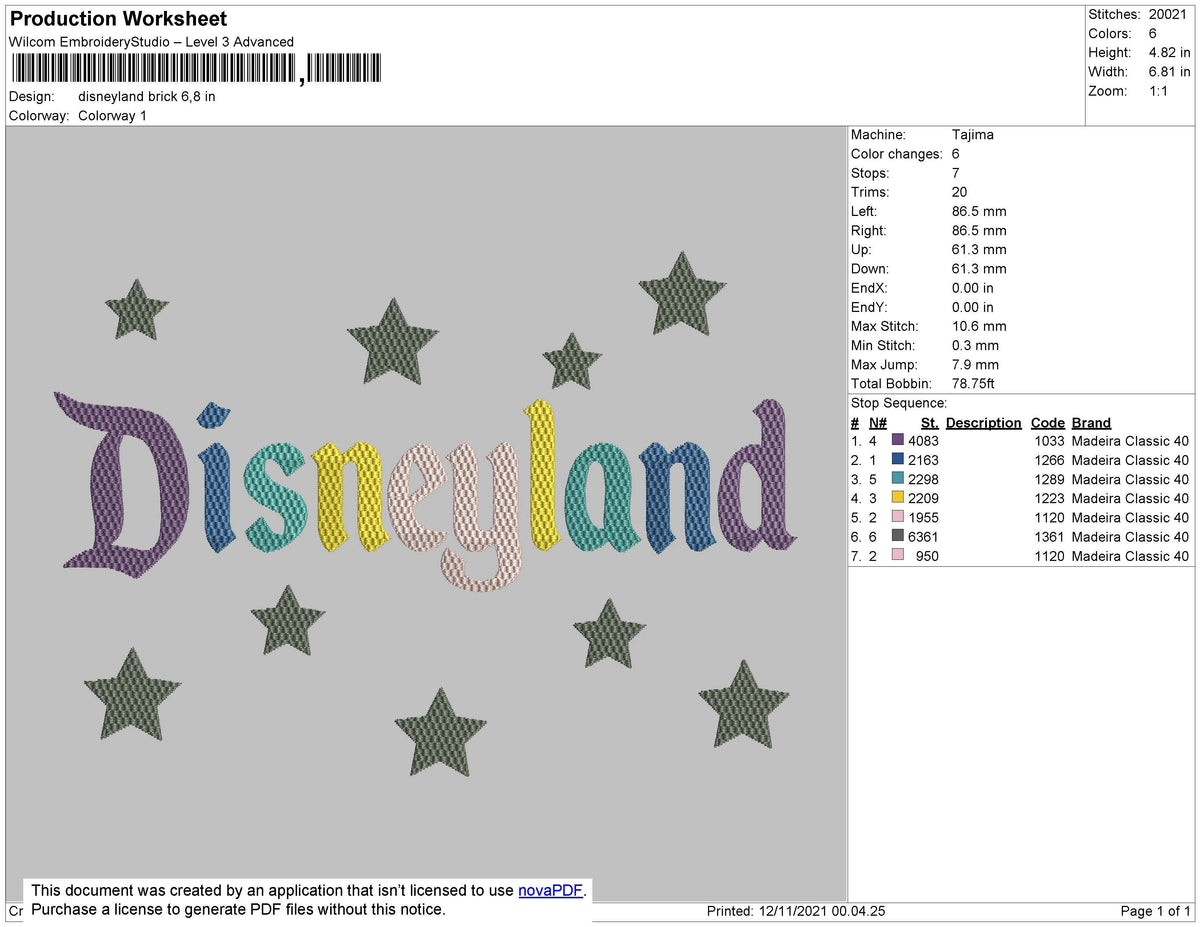 Disneyland Brick Embroidery File 7 size