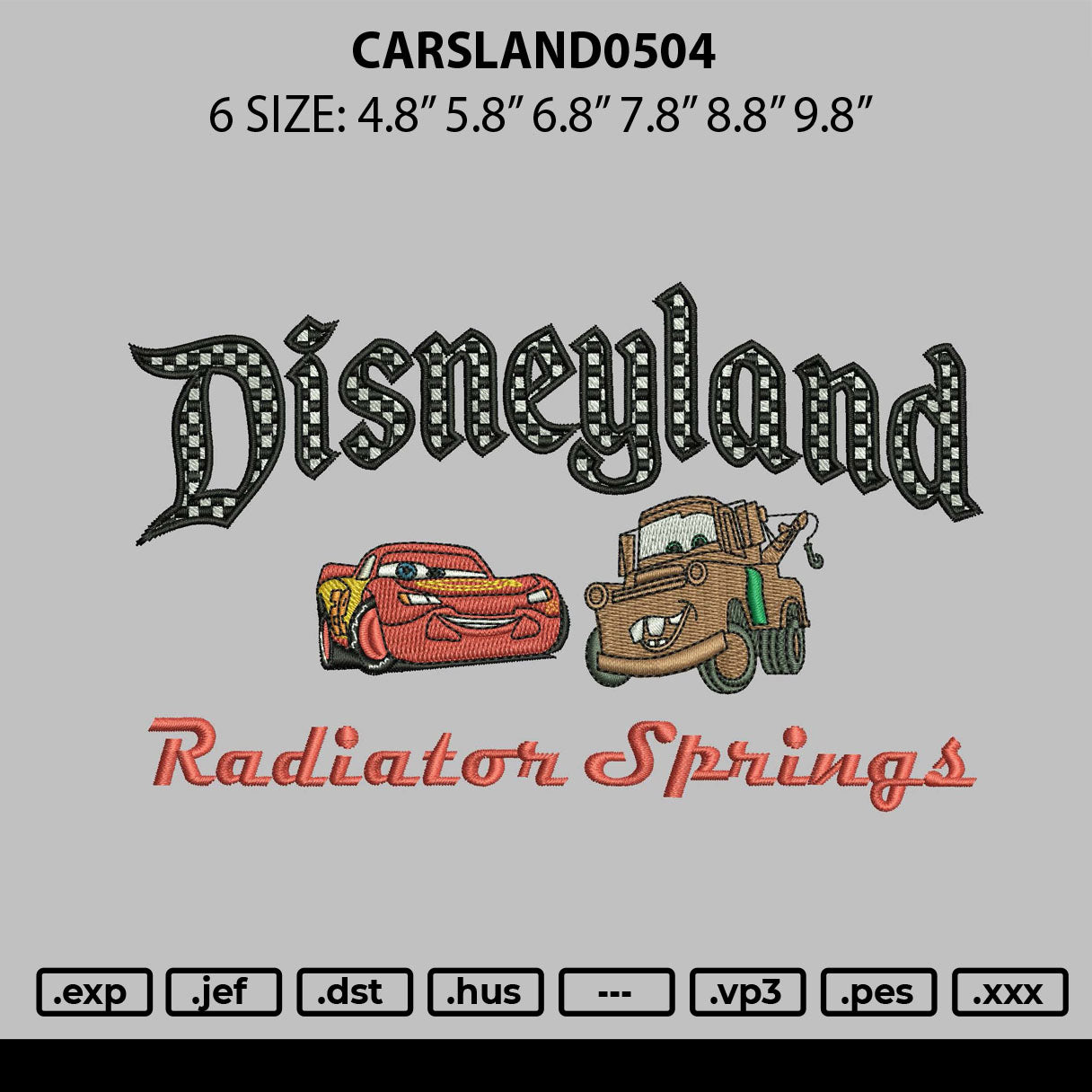 Carsland0504 Embroidery File 6 sizes