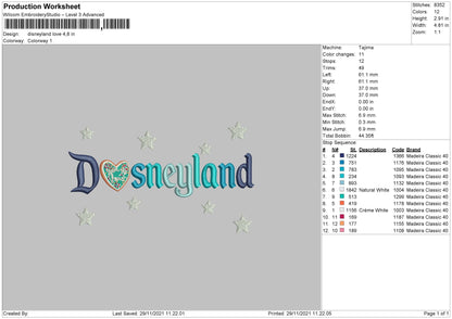 Disneyland Love Embroidery File 6 size