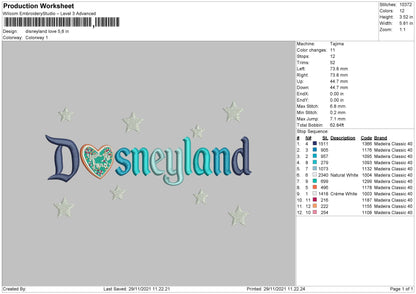 Disneyland Love Embroidery File 6 size