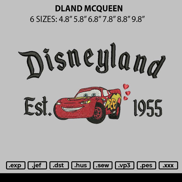 Dland Mcqueen 2603 Embroidery File 6 sizes