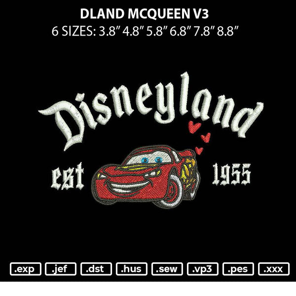 Dland Mcqueen V3 Embroidery File 6 sizes