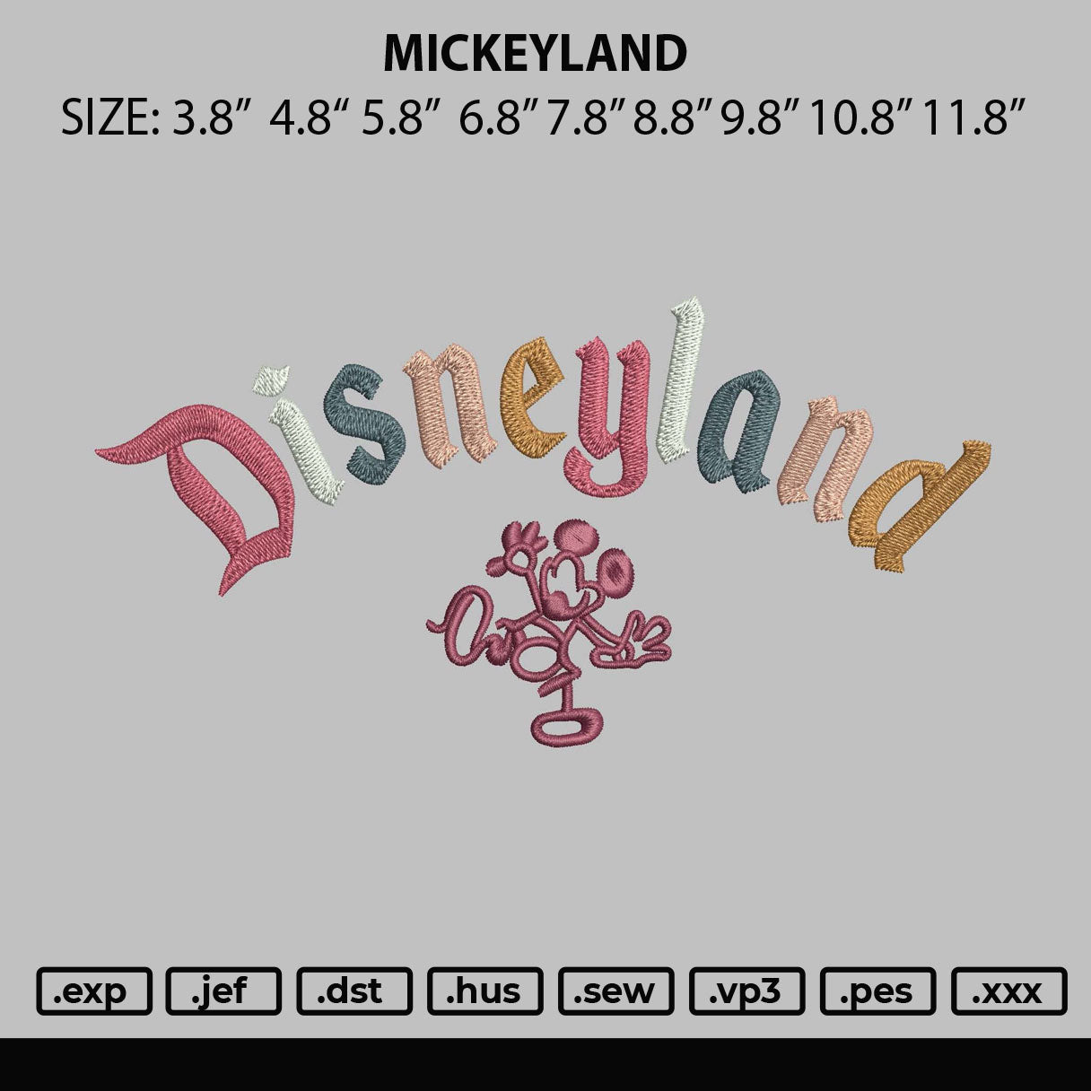 Mickeyland Embroidery File 6 sizes