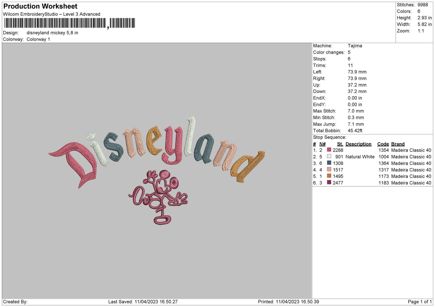 Mickeyland Embroidery File 6 sizes