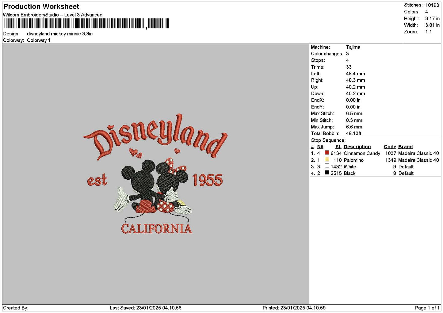 Dland Mickey 2301 Embroidery File 6 sizes