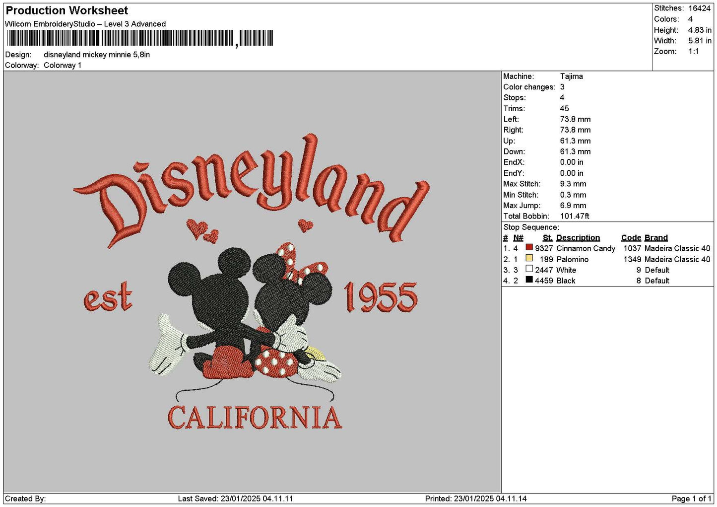 Dland Mickey 2301 Embroidery File 6 sizes