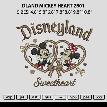 Dland Mickey Heart 2601 Embroidery File 6 sizes