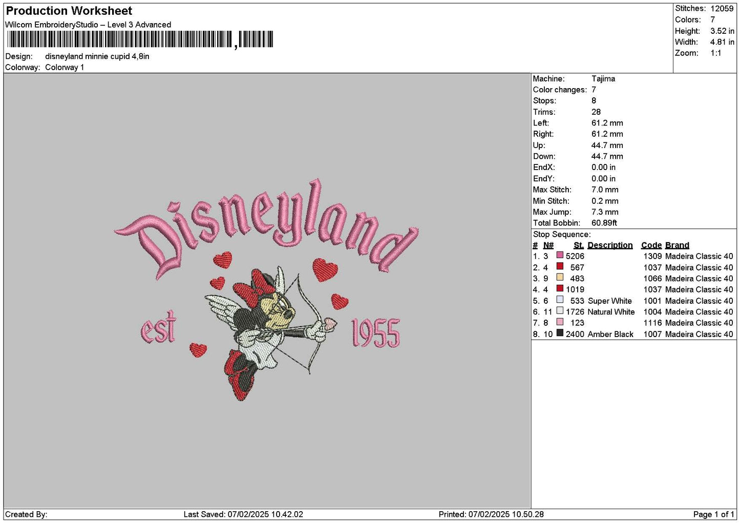 Dland Minnie Cupid Embroidery File 6 sizes