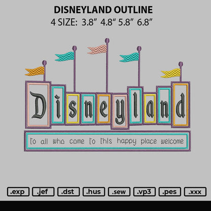 Disneyland Outline Embroidery File 4 Size