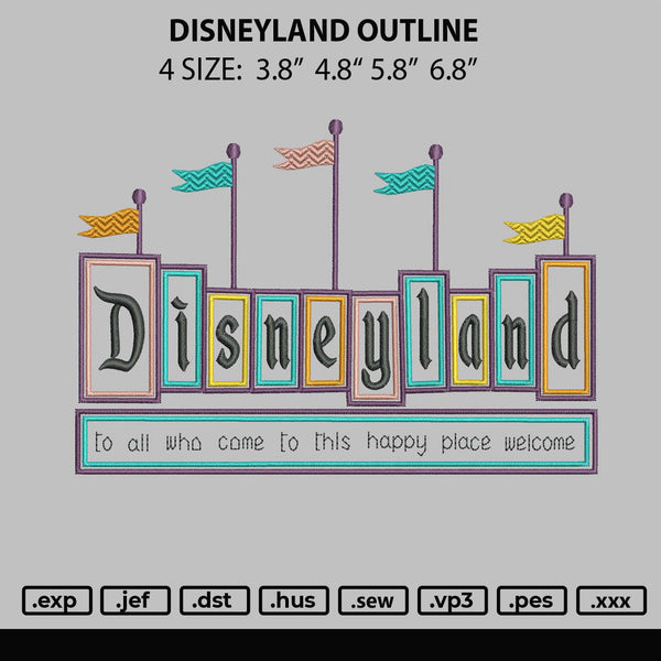 Disneyland Outline Embroidery File 4 Size