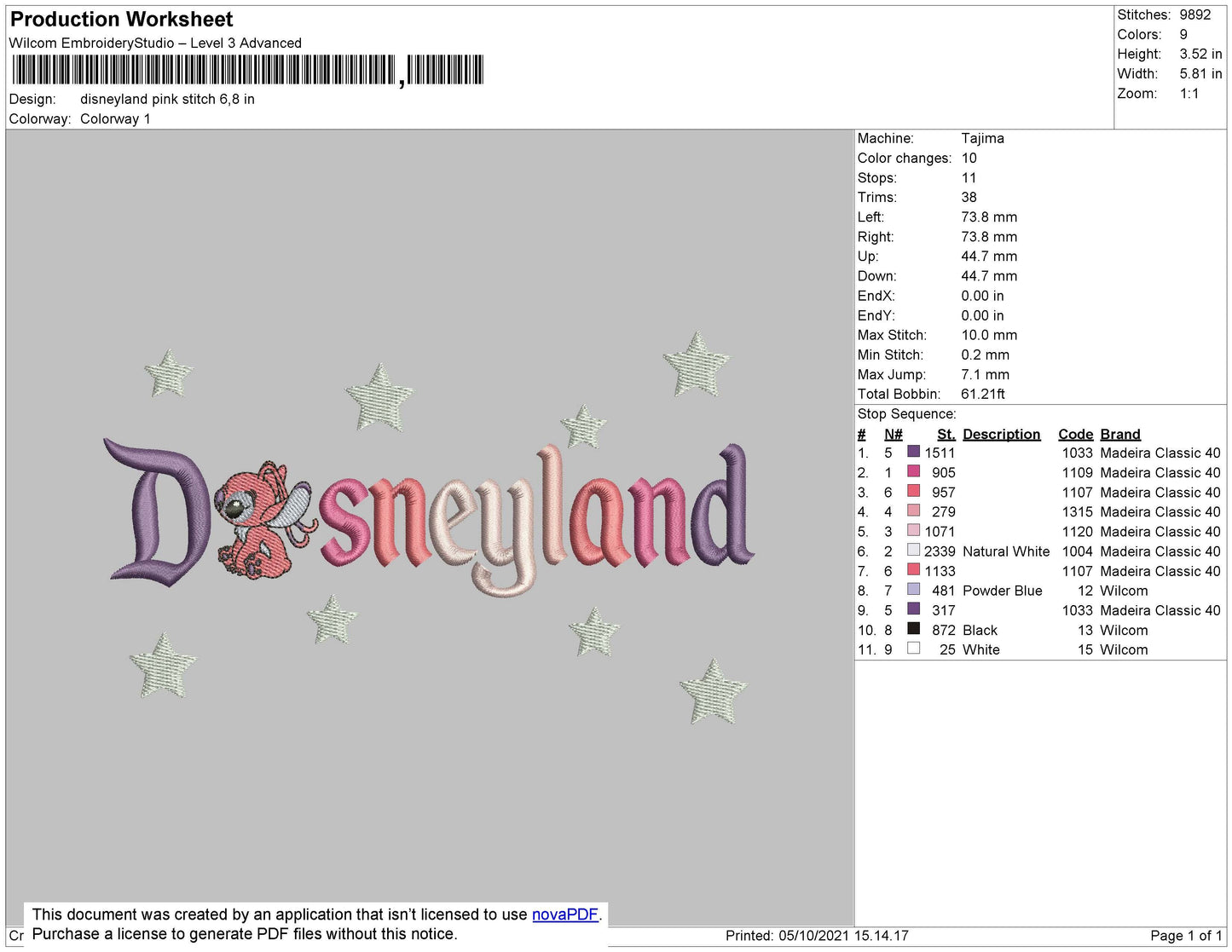 Disneyland Pink Embroidery File 8 size