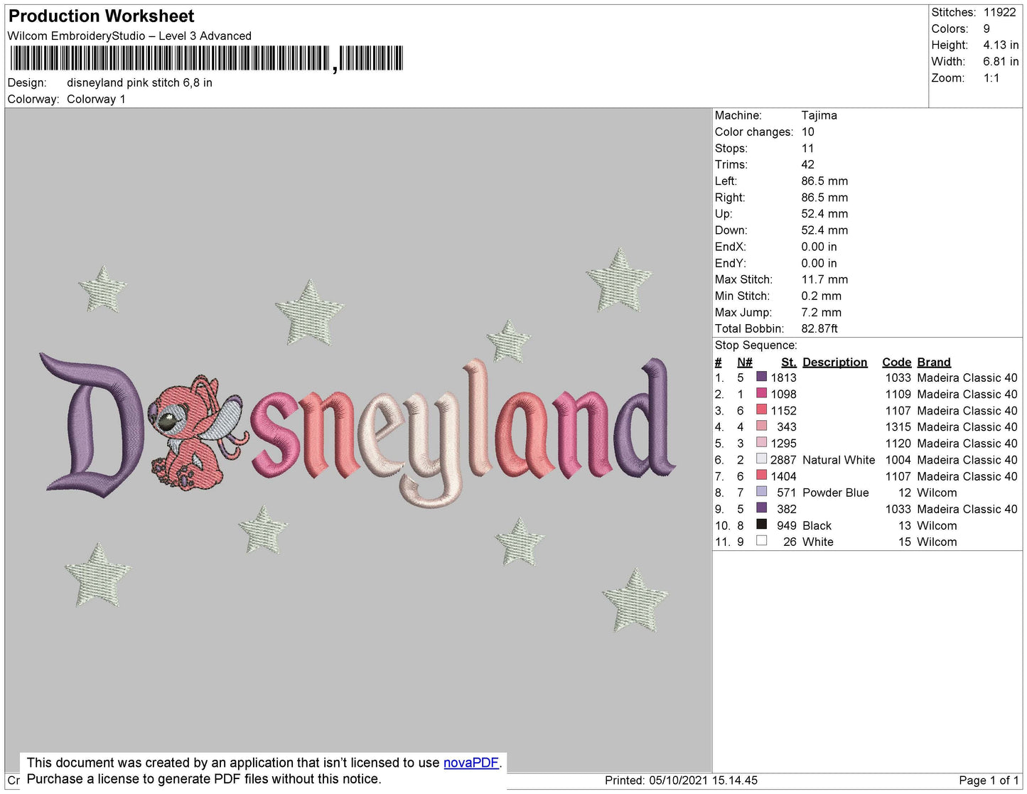 Disneyland Pink Embroidery File 8 size