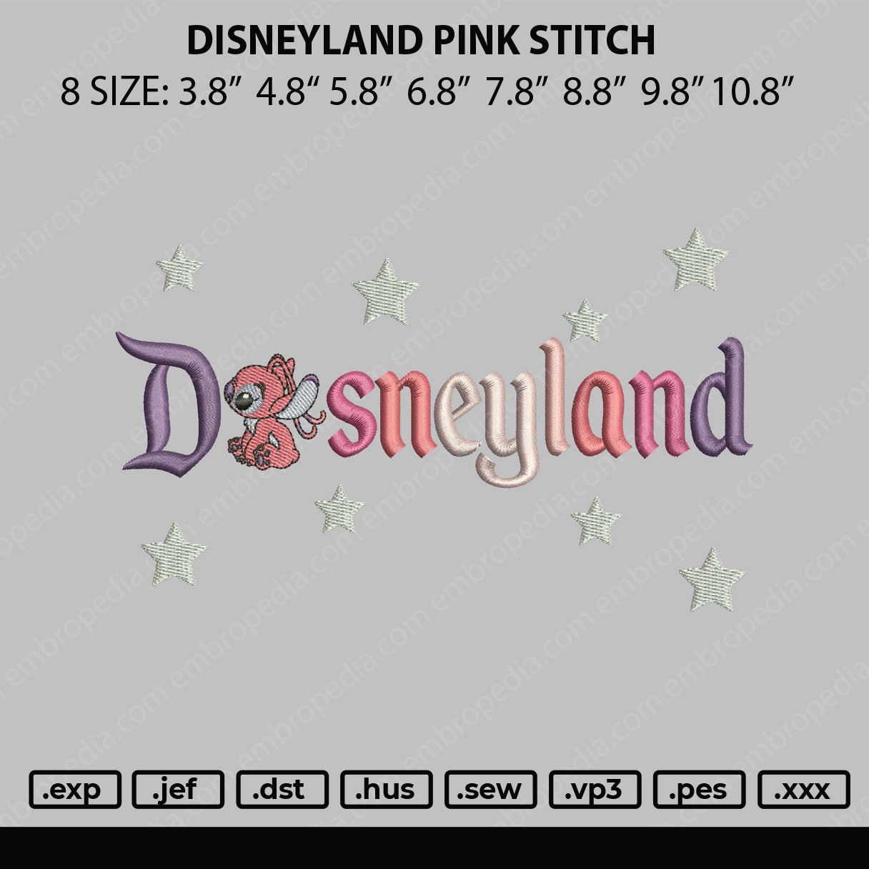 Disneyland Pink Embroidery File 8 size